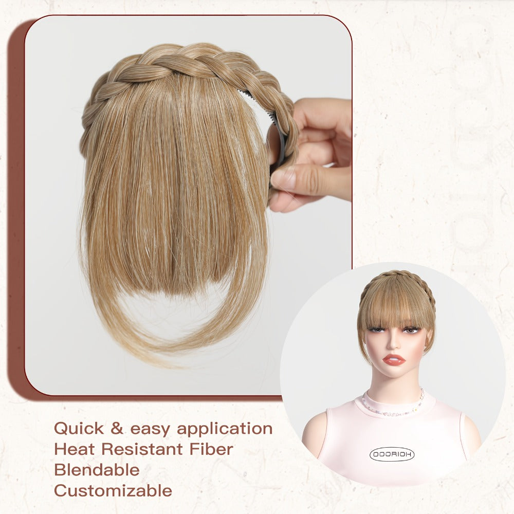 Headband Hair Extension with Bangs Synthetic — Women's Clip-On Fringe, 4 Colors: Black, Reddish Brown, Light Brown, Khaki, 4 Inch, Cosplay, Halloween & Party - product image 7
