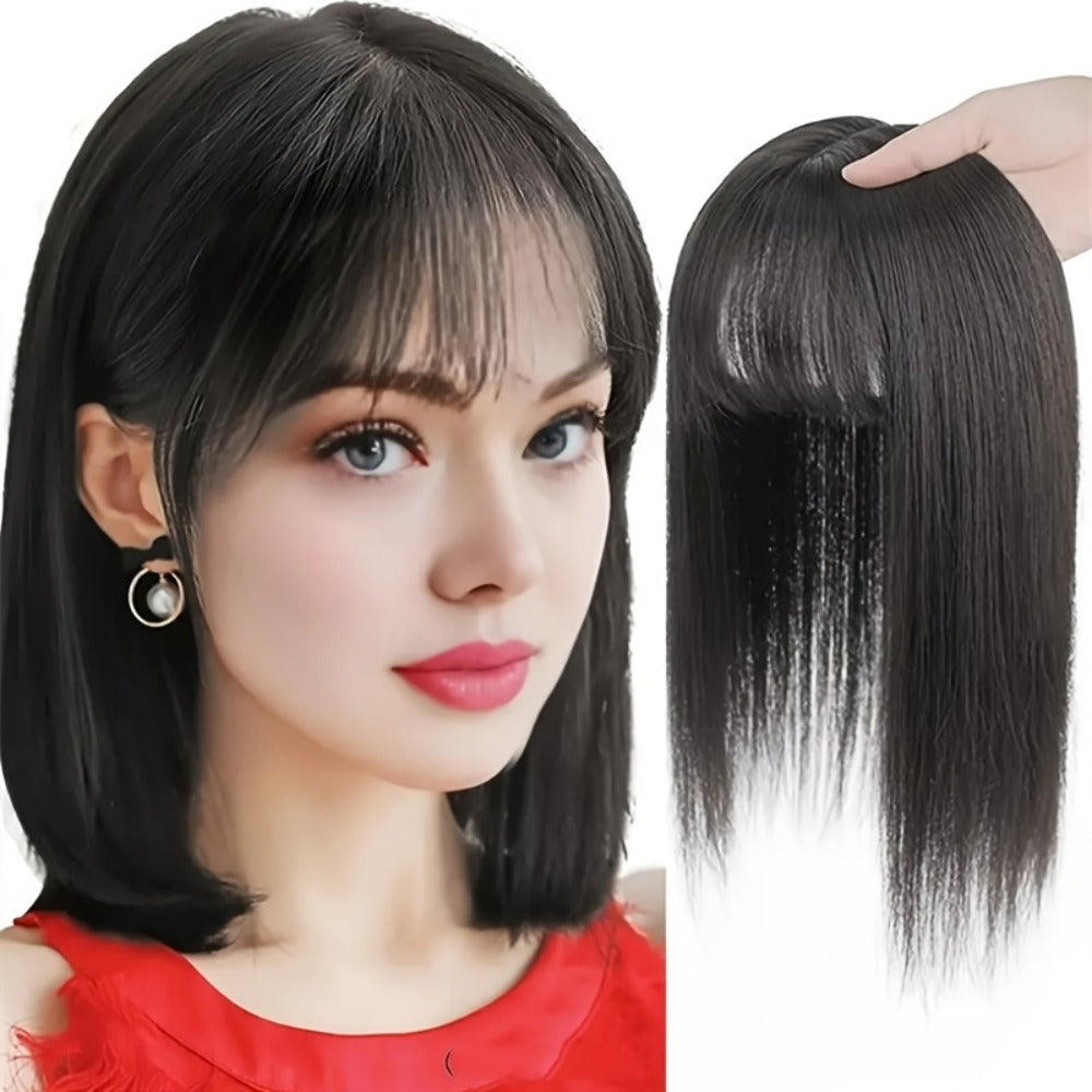 Hair Topper with Bangs for Women Thinning Hair Crown Coverage 10 Inch Lightweight Clip In Top Wig Volume Boost Black Dark Brown Light Brown Natural Blend - product image 3