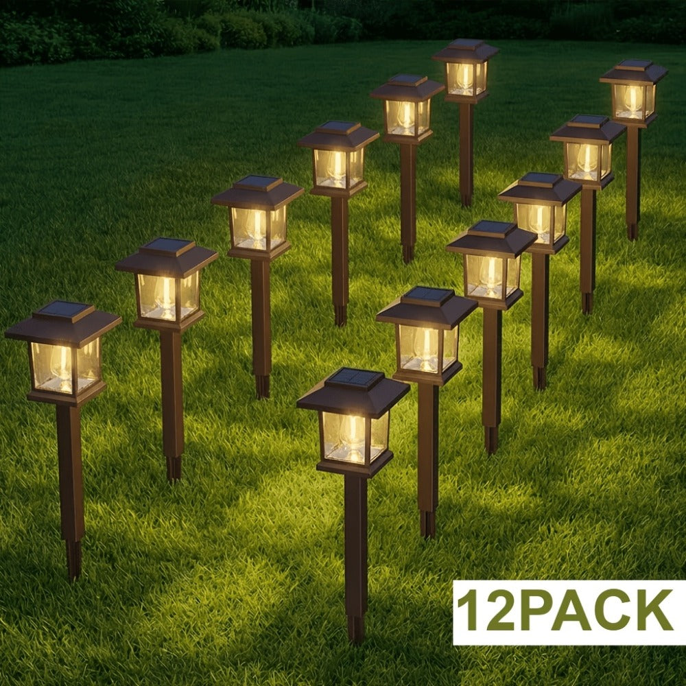 Solar Pathway Lights Outdoor Edison Style LED – Up to 12 Hours Auto On/Off IP44 Waterproof | Warm White Solar Garden Lights for Yard, Driveway & Walkway | Black & Brown Upgraded St - product image 5
