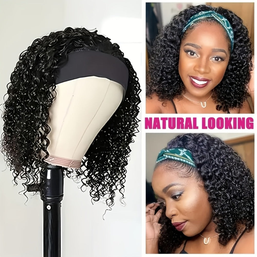 Headband Wig Human Hair Short Curly Pixie 14 Inch No Glue No Lace Glueless Wear and Go Natural Black Beginner Friendly for Women Daily Wear Travel Work Easy Install - product image 6