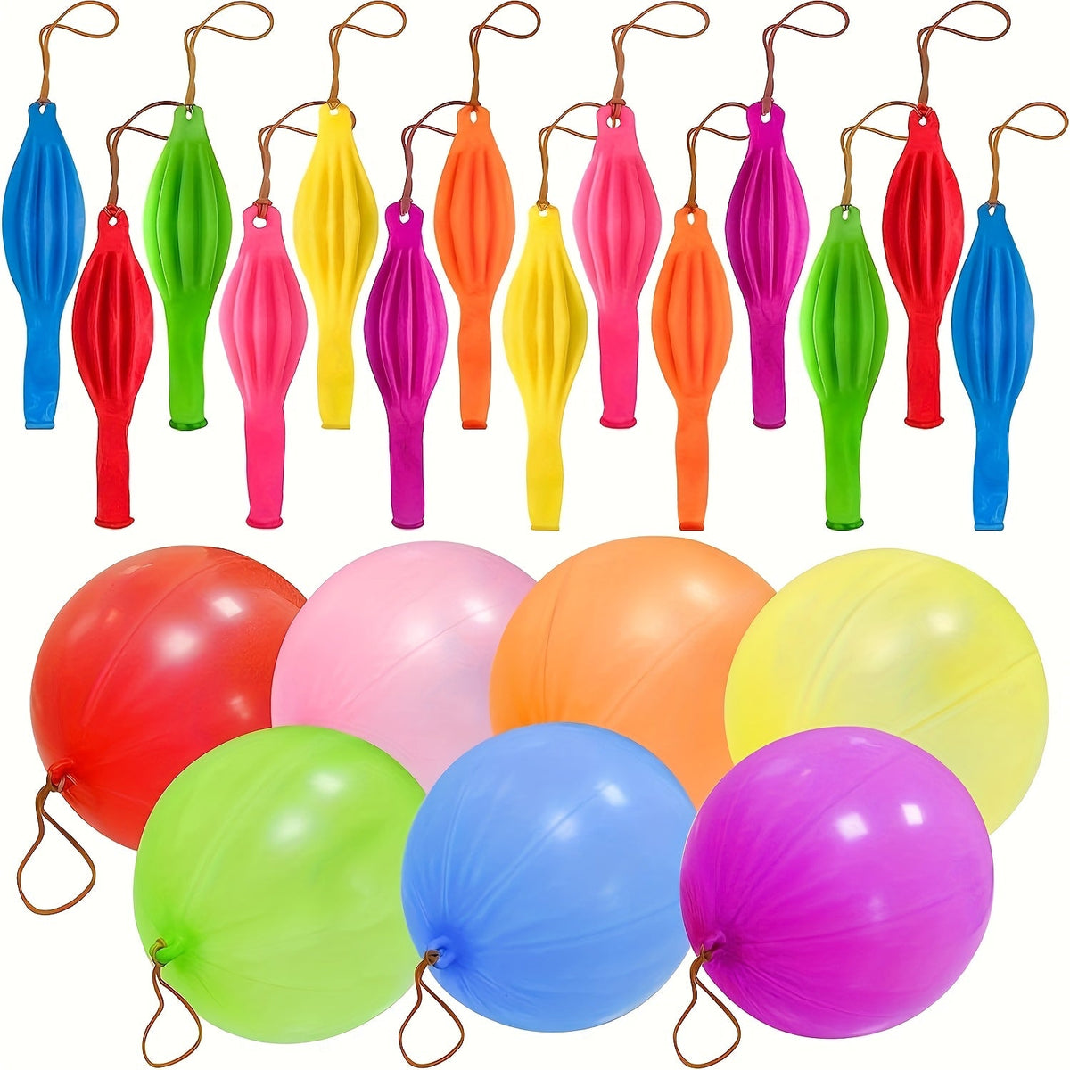 Punch Balloons for Kids 48 Pack | Neon Bouncing Balloons with Elastic Rubber Band for Birthday Party Favors, Carnival Prizes, Goody Bag Stuffers, Halloween & Easter Basket Fillers