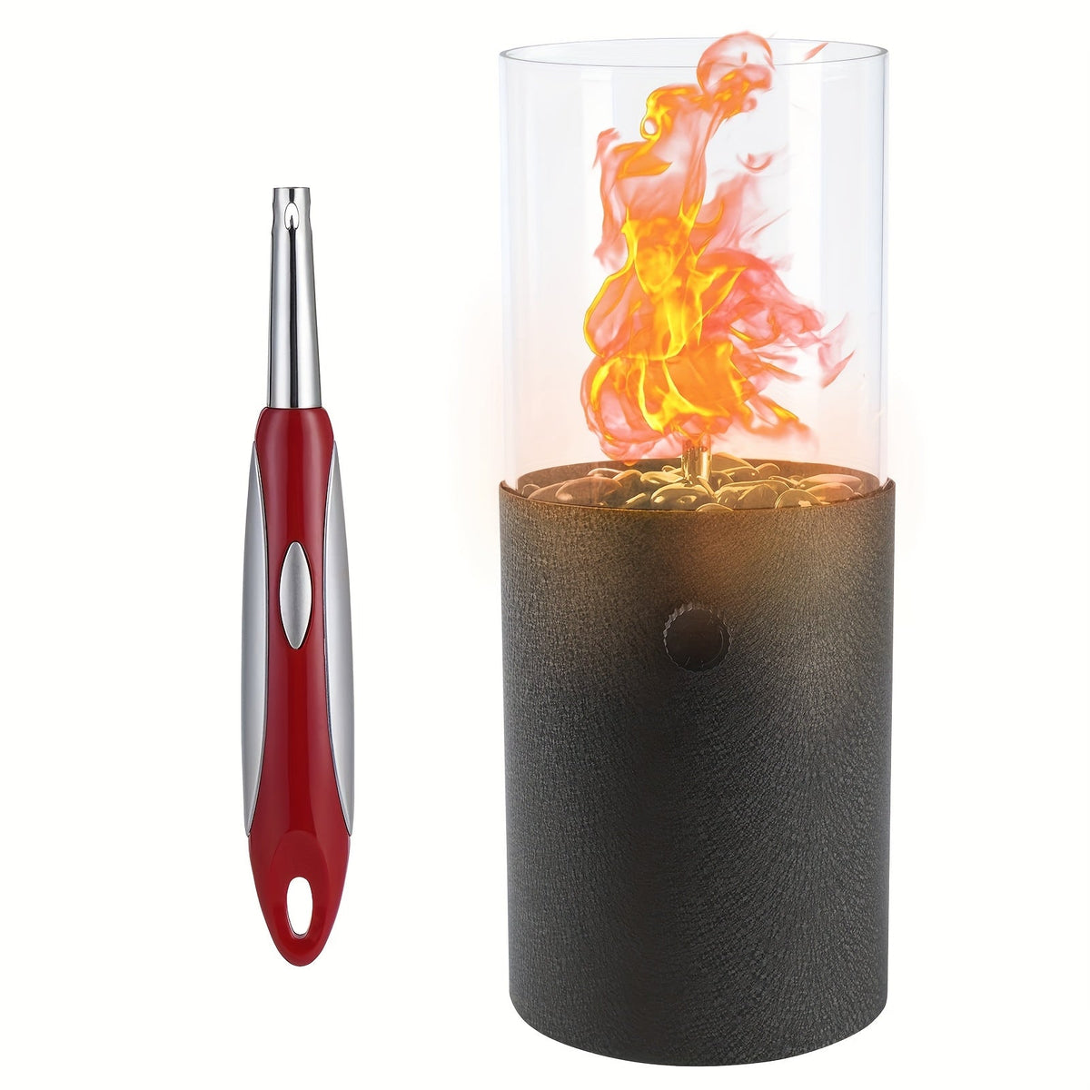 Fire Bowl Tabletop Fire Pit Indoor Outdoor Butane Fuel Mini Portable Fireplace with Glass Wind Guard for Coffee Table Patio Balcony Camping - product image