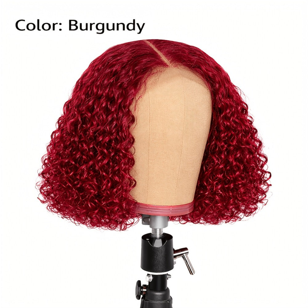 Glueless Deep Wave Curly Bob Wig with Rose Net Cap 14 Inch No Glue Secure Fit Short Curly Synthetic Wig for Women Burgundy Golden Dark Brown Light Brown - product image 13