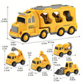 Construction Carrier Truck Toy Set for Kids Ages 3-7 | Large Transport Truck with 4 Mini Engineering Vehicles Excavator Crane Cement Mixer Bulldozer Friction - product image 10