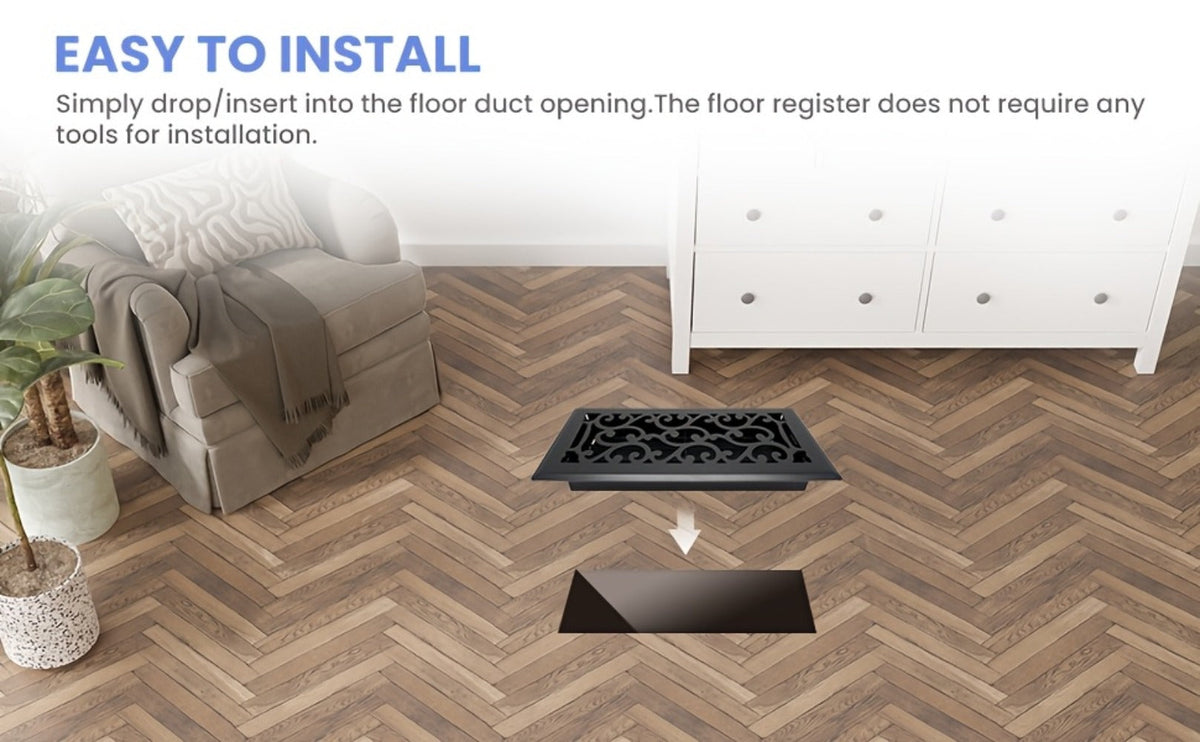 Floor Vent Register Cover 4x10 Inch Heavy Duty Walkable Steel Decorative Air Vent Grille Adjustable Airflow for Home HVAC 2-Pack Savannah Boston Design Multi Finish - product image 14