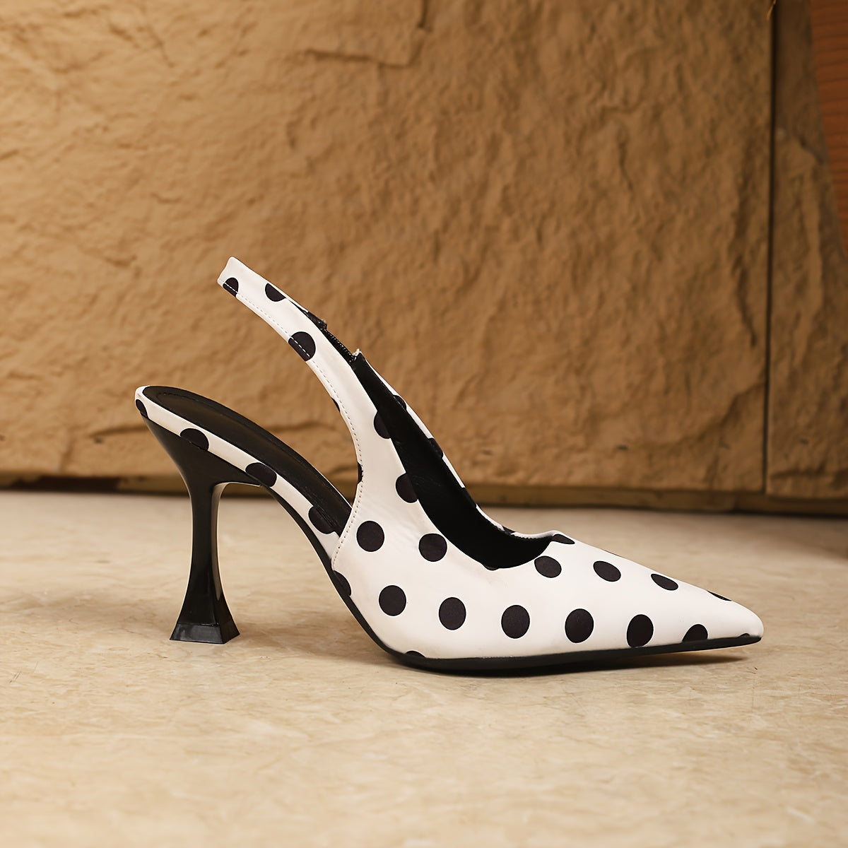 Polka Dot Pointed Toe Women's Sandals, Horn Slim Heels Comfortable, Black and White Classic Color Casual Women's High Heels, Retro and Fashionable Daily Commuting Style