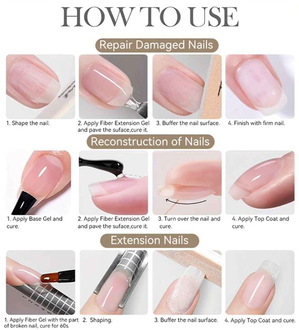 Nail Extension Builder Gel 3pcs - Fiberglass Construction Gel for Broken Nail Repair & Nail Extension, Clear UV LED Soak-Off Fiber Glass Gel Varnish, DIY Salon Nail Kit - product image 19