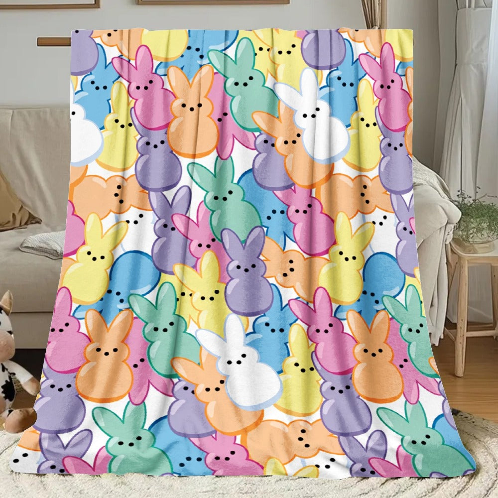Easter Rabbit Flannel Throw Blanket - Bohemian Pastel Bunny HD Print Soft Warm Lightweight All-Season Throw for Sofa Bedroom Camping Yoga Travel, Cozy Home Decor Gift - product image 5