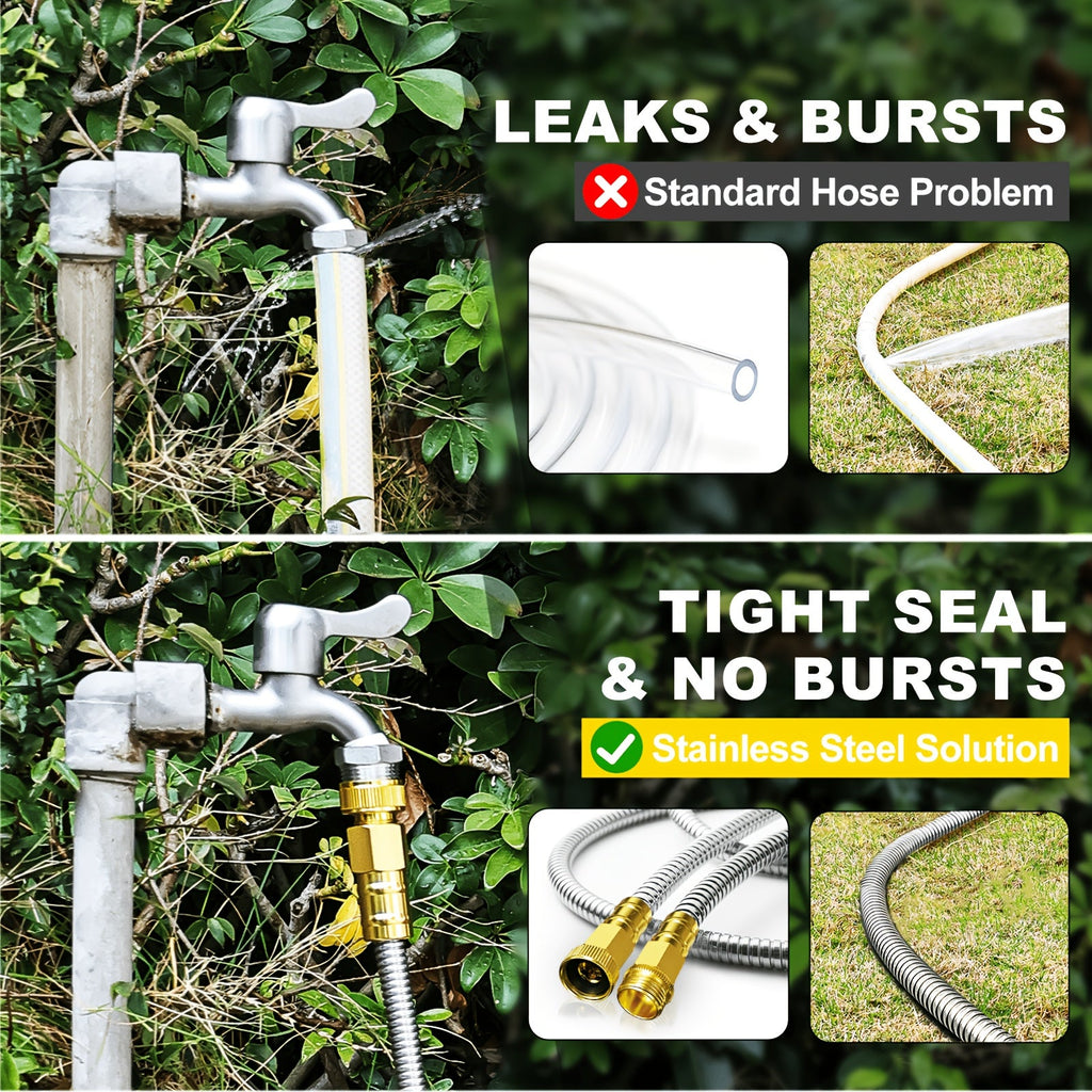 Stainless Steel Metal Garden Hose | Kink-Free, 10-Function Nozzle, Brass Fittings – 10FT to 150FT - product image 4