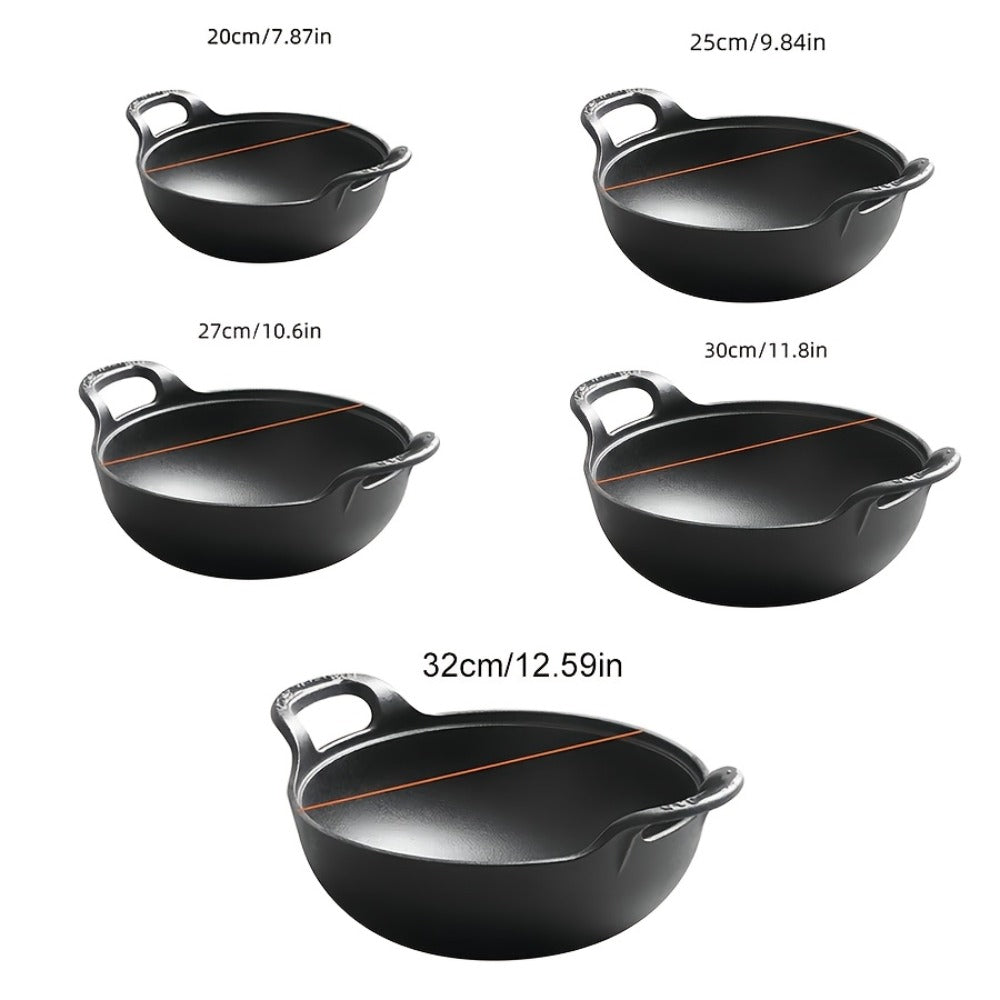 Cast Iron Wok Skillet Non-Stick Deep Stir Fry Pan with Dual Handles - Heavy Duty Uncoated Traditional Cooking Pot Multi-Size 9.84 10.62 11.81 12.59 Inch for Home Outdoor Grilling B - product image 4