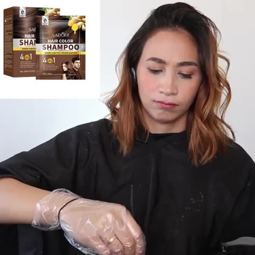 3-in-1 Hair Color Shampoo 10-Pack Single-Use Sachets Natural Dye Deep Cleansing Moisturizing Gel — Gray Coverage Portable At-Home Hair Coloring Unisex Black Brown Red Purple - product image 14