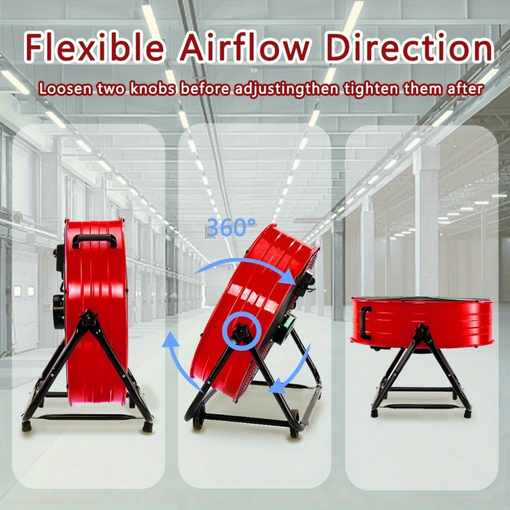 Industrial Floor Fan 24 Inch 9000 CFM Heavy Duty Drum Fan 3-Speed 360 Degree Tilt with Casters and Handle for Warehouse Garage Patio Workshop Gym Large Area Cooling - product image 3
