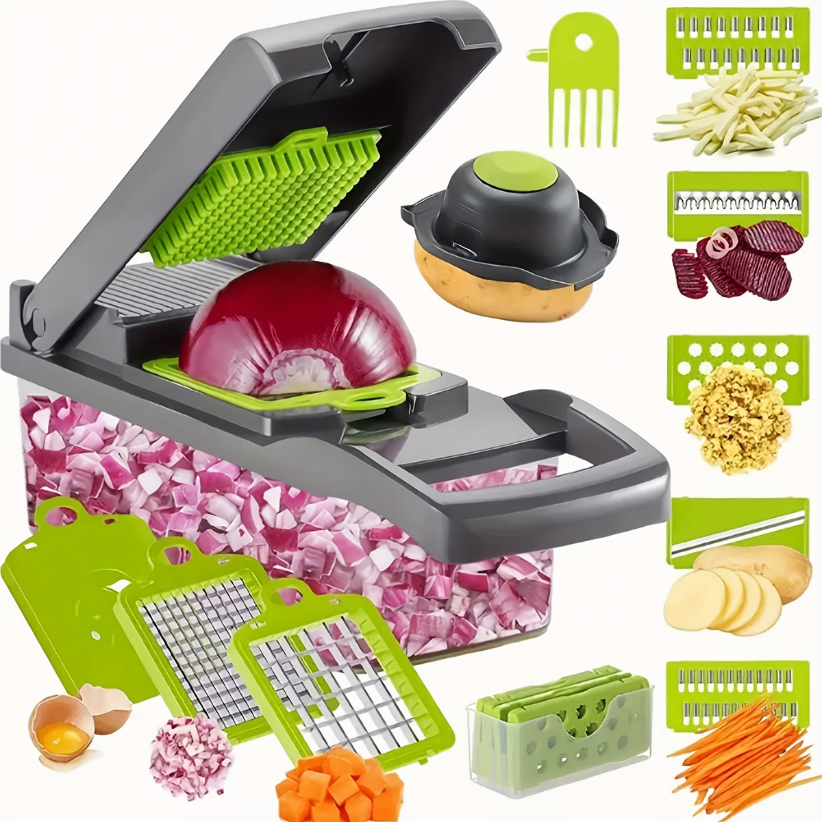 16-in-1 Manual Vegetable Chopper Set, With 8 Blades, Container, Peeler and Filter, Easy Meal Preparation, Professional Onion, Carrot and Garlic Slicer, Kitchen - product image 3