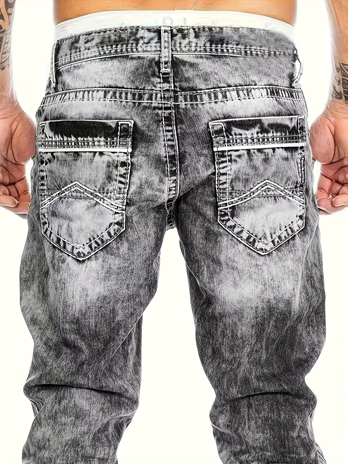 American Snowflake Washed Men's Jeans, Fashionable and Versatile Straight Pants, Elastic Jeans Suitable for All Seasons Pantalones Para Hombres Mens Clothes - product image 19