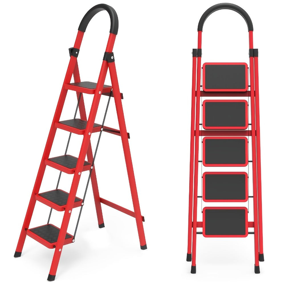 Folding Step Ladder with Anti-Slip Pedals & Handrail – 2/3/4/5 Step Stool for Adults, Sturdy Steel, Lightweight Portable, Non-Slip Feet, Rust-Resistant, Foldable for Home Kitchen O - product image 13