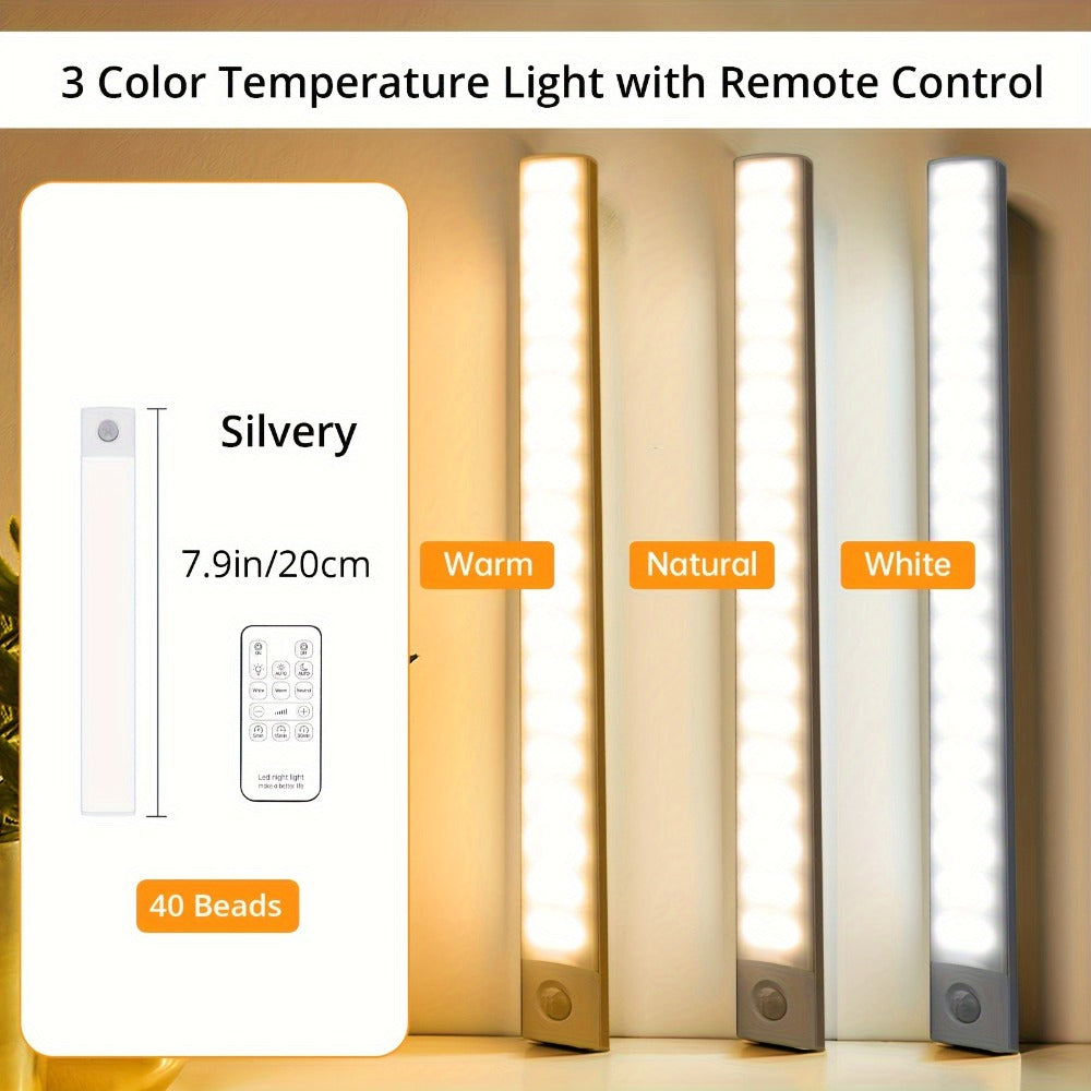 Motion Sensor Cabinet Light LED Under Cabinet Lights USB Rechargeable 3 Color Dimmable with Remote Control Magnetic Wireless Night Light for Kitchen Closet Wardrobe Cupboard Stairs - product image 3