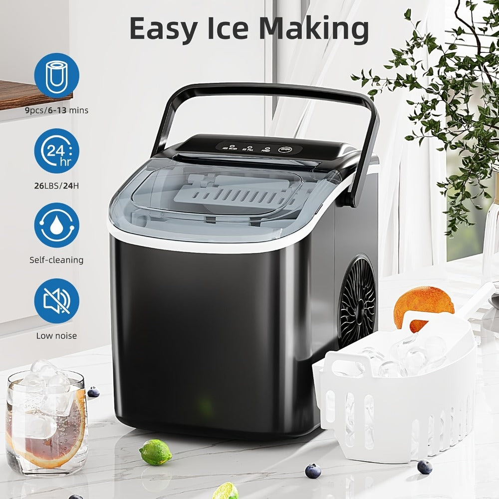 Countertop Bullet Ice Maker 26lbs/24H, 9 Bullet Ice Cubes in 6 Mins, 2 Sizes, Self-Cleaning Portable Ice Machine with Handle Ice Basket & Scoop, for Home Kitchen RV Camping - product image 10