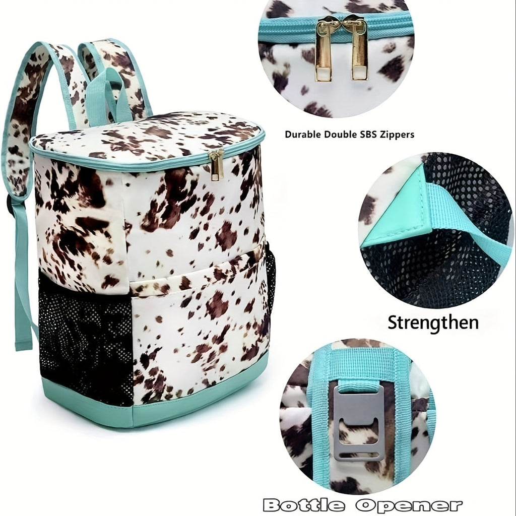 Insulated Cooler Backpack 30-Can Capacity – Leopard Print Carry-along Lunch Bag with Mesh Side Pockets & Adjustable Straps – Camping – Leakproof Thermal Cooler for Beach – Picnics – Hiking & Outdoor Travel