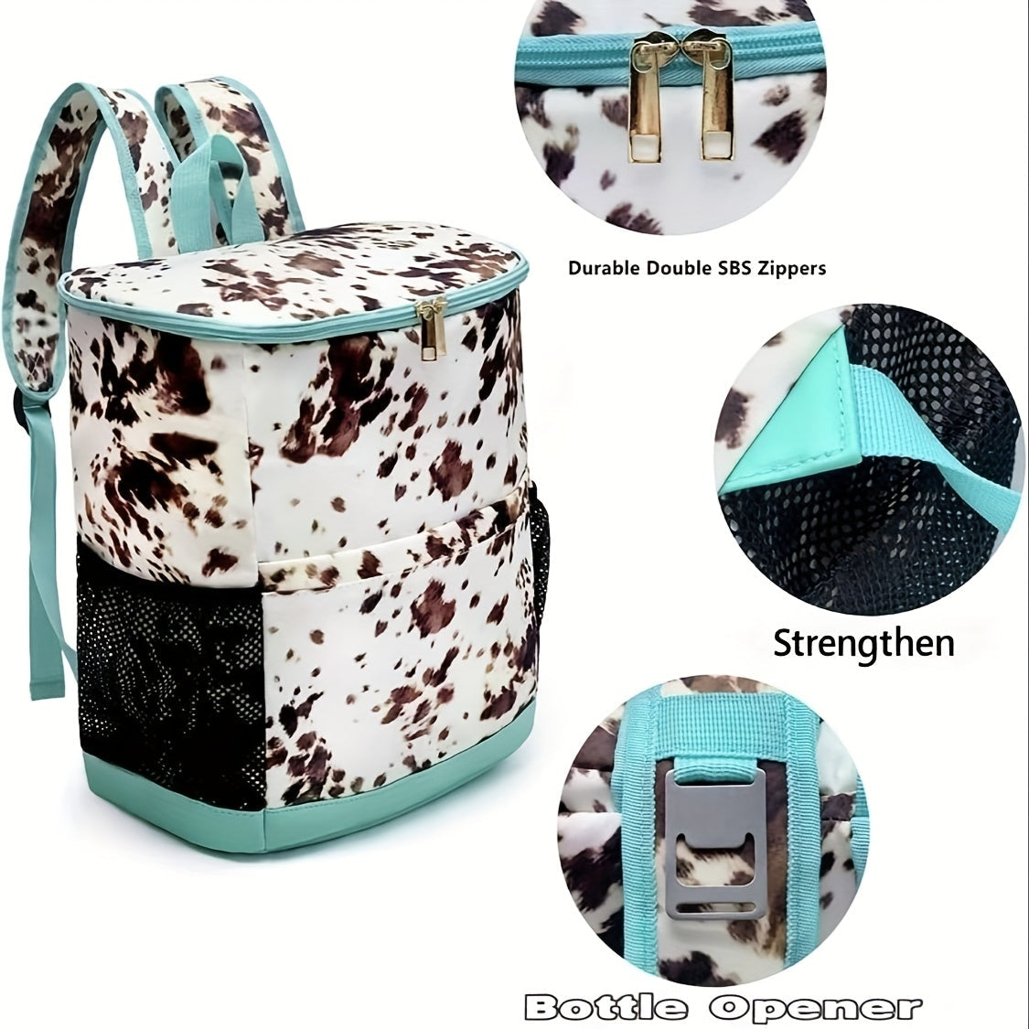 Insulated Cooler Backpack 30-Can Capacity – Leopard Print Carry-along Lunch Bag with Mesh Side Pockets & Adjustable Straps – Camping – Leakproof Thermal Cooler for Beach – Picnics – Hiking & Outdoor Travel