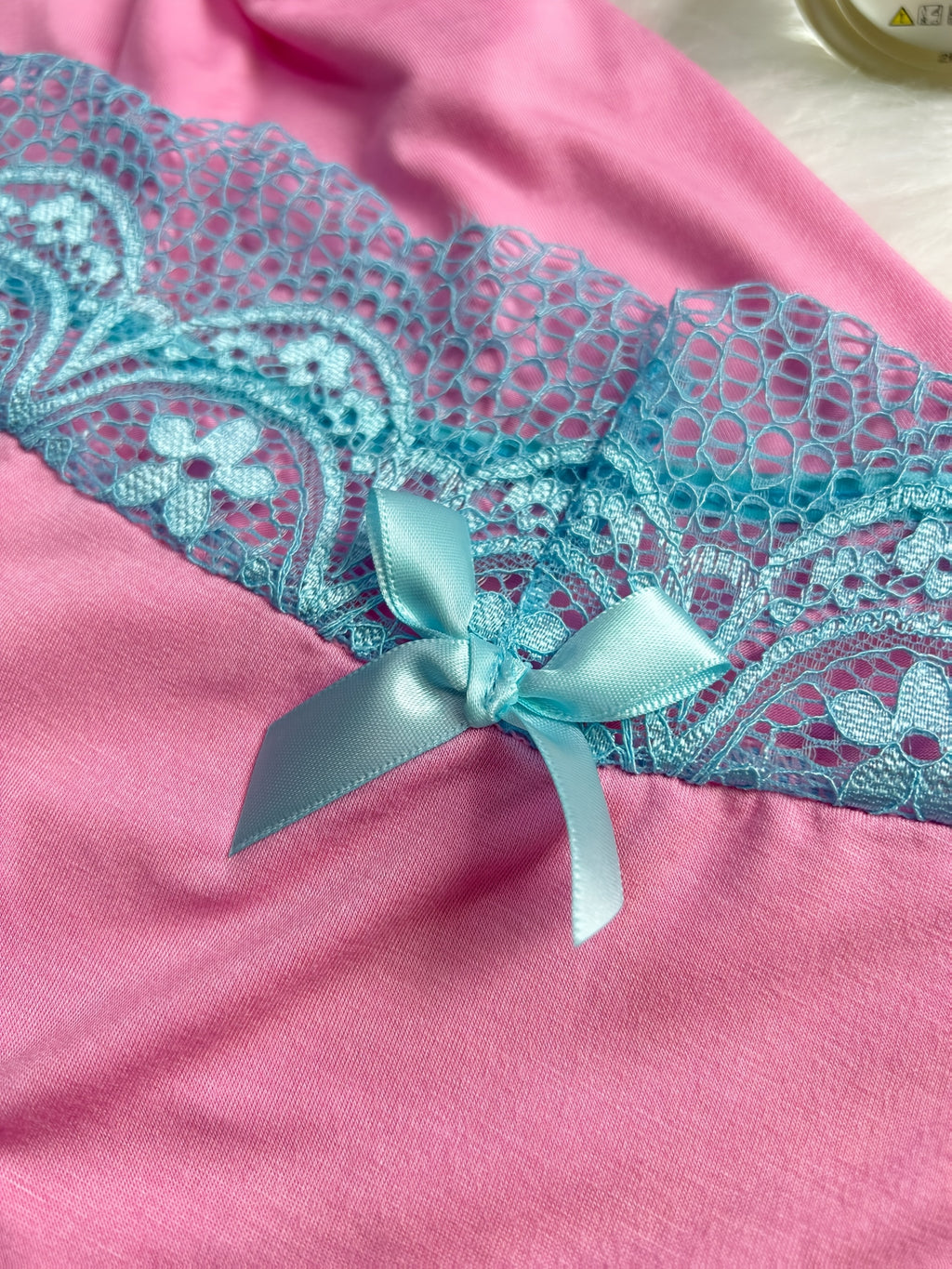 Contrast Color Lace Splicing V-Neck Bow Splicing Soft and Comfortable Skin-Friendly Casual Home Pajamas Set - product image 6