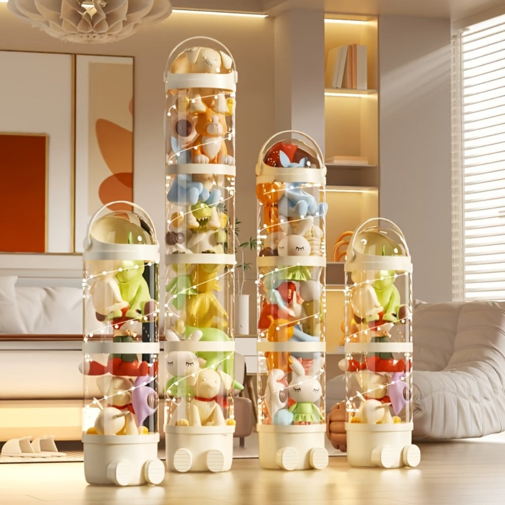 Transparent Toy Storage Bin 4-Layer Cylindrical Organizer for Stuffed Animals Dolls Plush Figurines - Dustproof Clear Display Bucket Easy Assembly for Kids Bedroom Living Room Play - product image 4