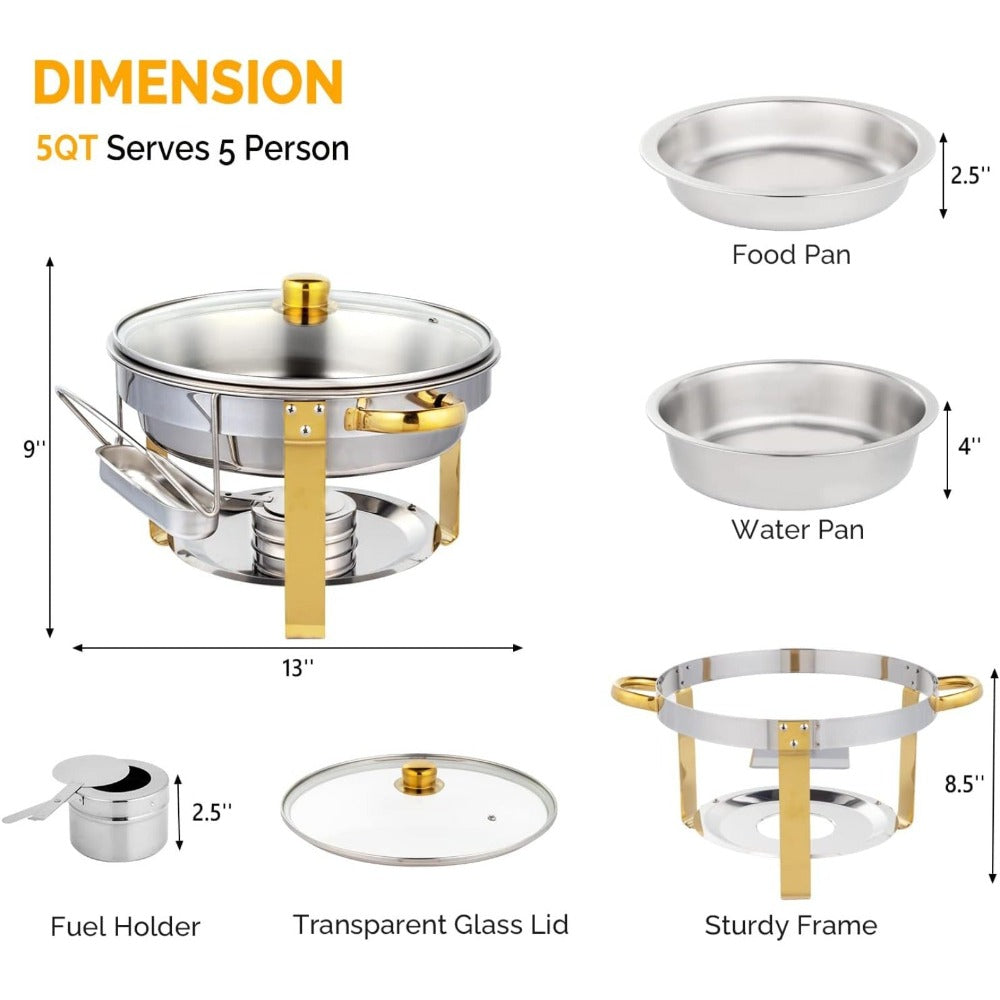 Stainless Steel Chafing Dish Set Buffet Warmer with Food Trays Water Trays Fuel Holders Mirror Finish Gold Handles Commercial Catering Buffet Server - product image 6