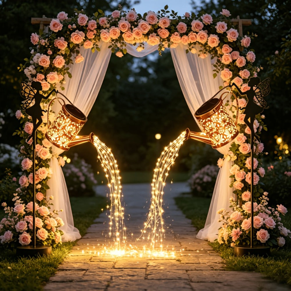 Solar Watering Can Lights 2pcs Garden Waterfall, IP65 Waterproof Hanging Solar String Lights with Ground Plug for Outdoor Lawn, Patio & Holiday Decor, Christmas Garden Gift - product image 5