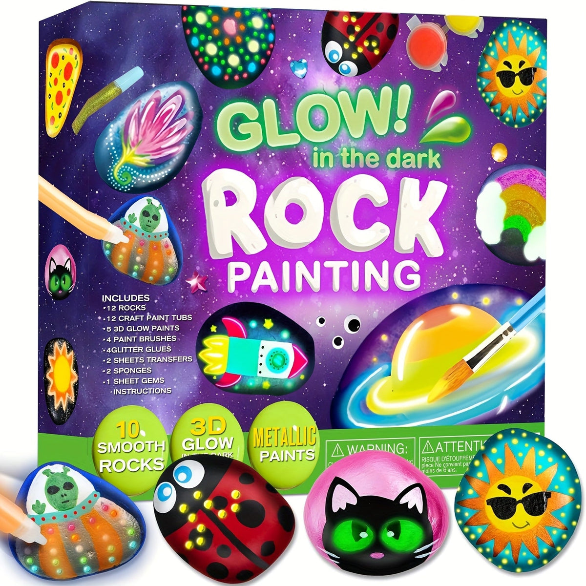 Graffiti Puzzle Outdoor Art Craft Activity Kit Non-Toxic Screen-Free Creative Birthday Party Gift for Boys Girls Ages 5+ – Stone Painting Set Glow in the Dark for Kids