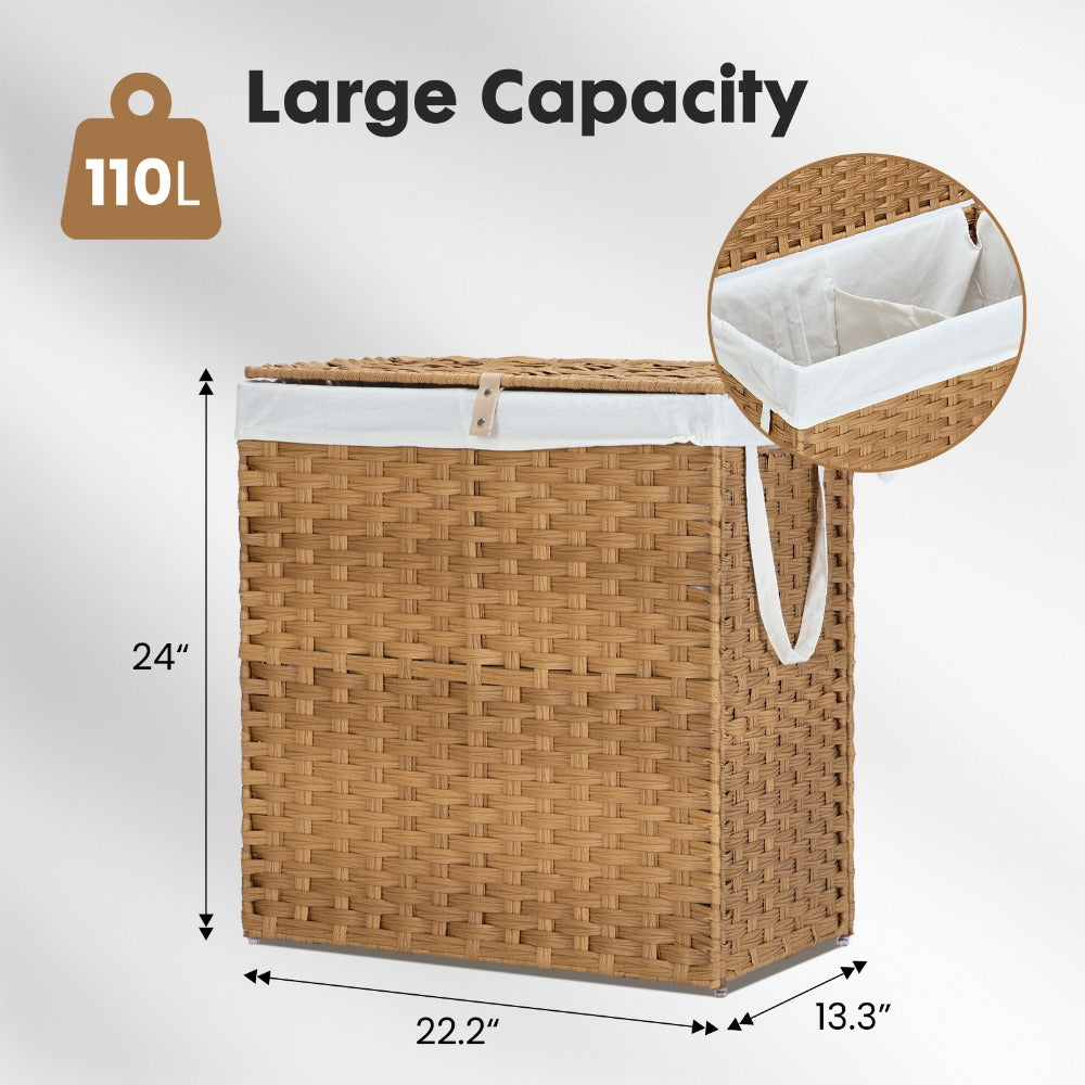 Laundry Hamper with Lid Large Capacity Woven Rattan Storage Basket, Collapsible Clothes Hamper with Handles & Removable Liner, Foldable Breathable Wicker Basket for Bedroom Home Do - product image 19