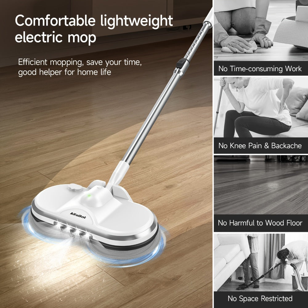 Cordless Electric Spin Mop with LED Headlight & Sprayer, 50-Min Runtime 6oz Water Tank, Lightweight Floor Scrubber for Hardwood Tile Laminate Floors - product image 5