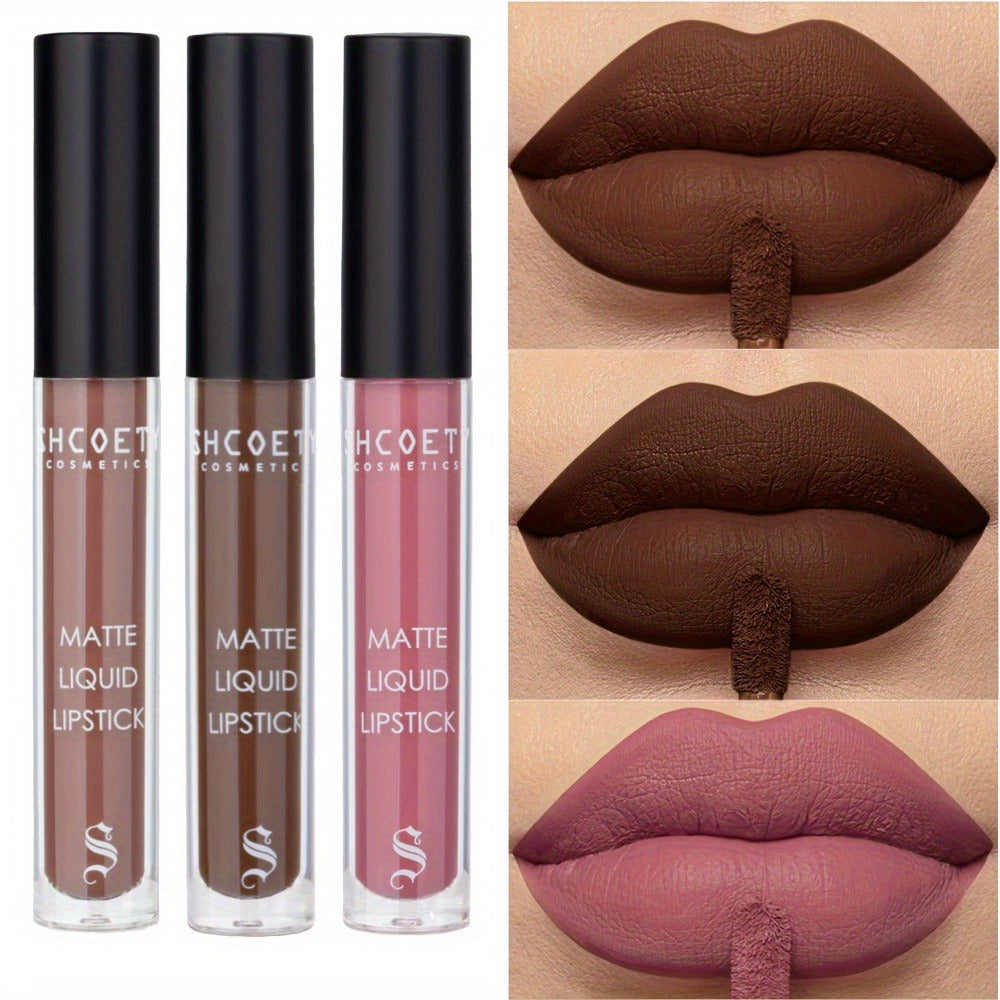 Bear Lip Glaze Set 3 Colors — Cute Bear Packaging Velvet Matte Waterproof Liquid Lipstick in Brown Pink & Red, Non-Stick Non-Greasy Long-Lasting Formula, Gift for Women Girls & Bea - product image