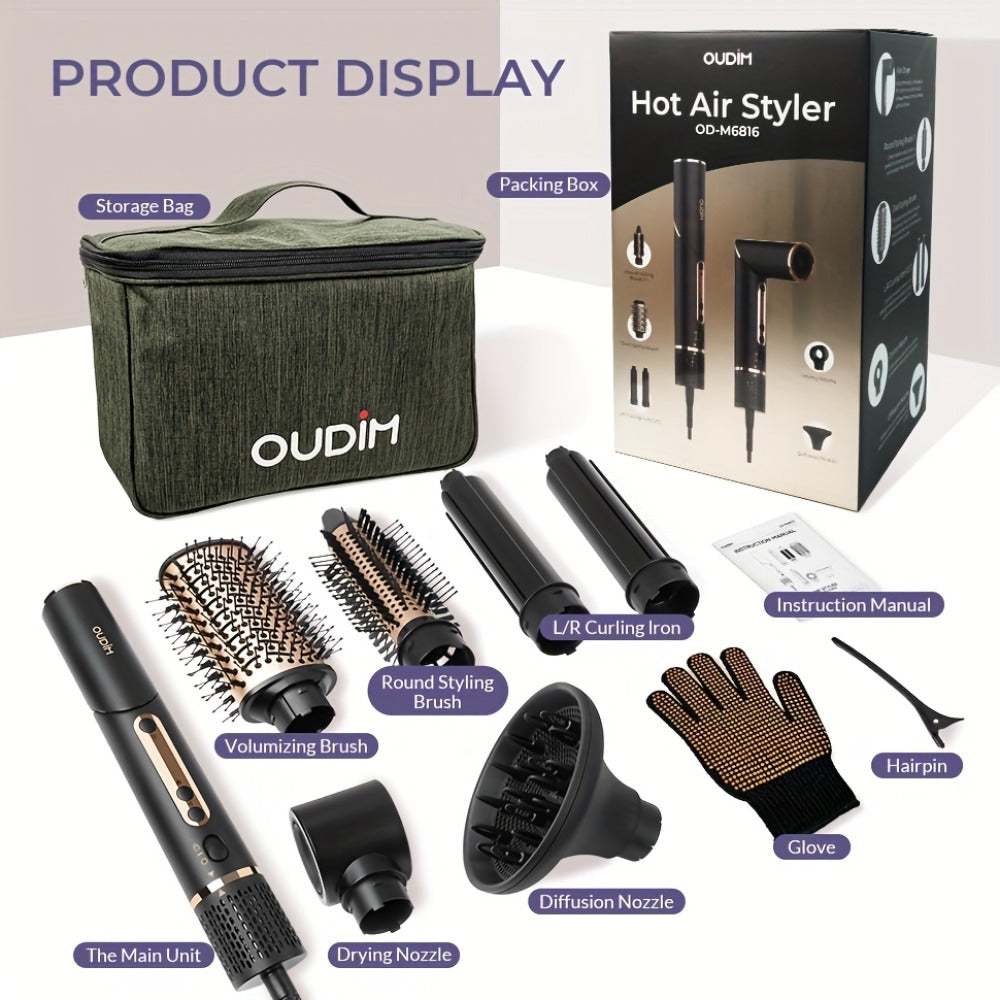 Hot Air Brush 6-in-1 Negative Ion Hair Dryer Brush & Styler 110000 RPM High-Speed Blow Dryer with Curling Iron Straightener Auto-Winding Curler Foldable Handle Storage Bag - product image 24