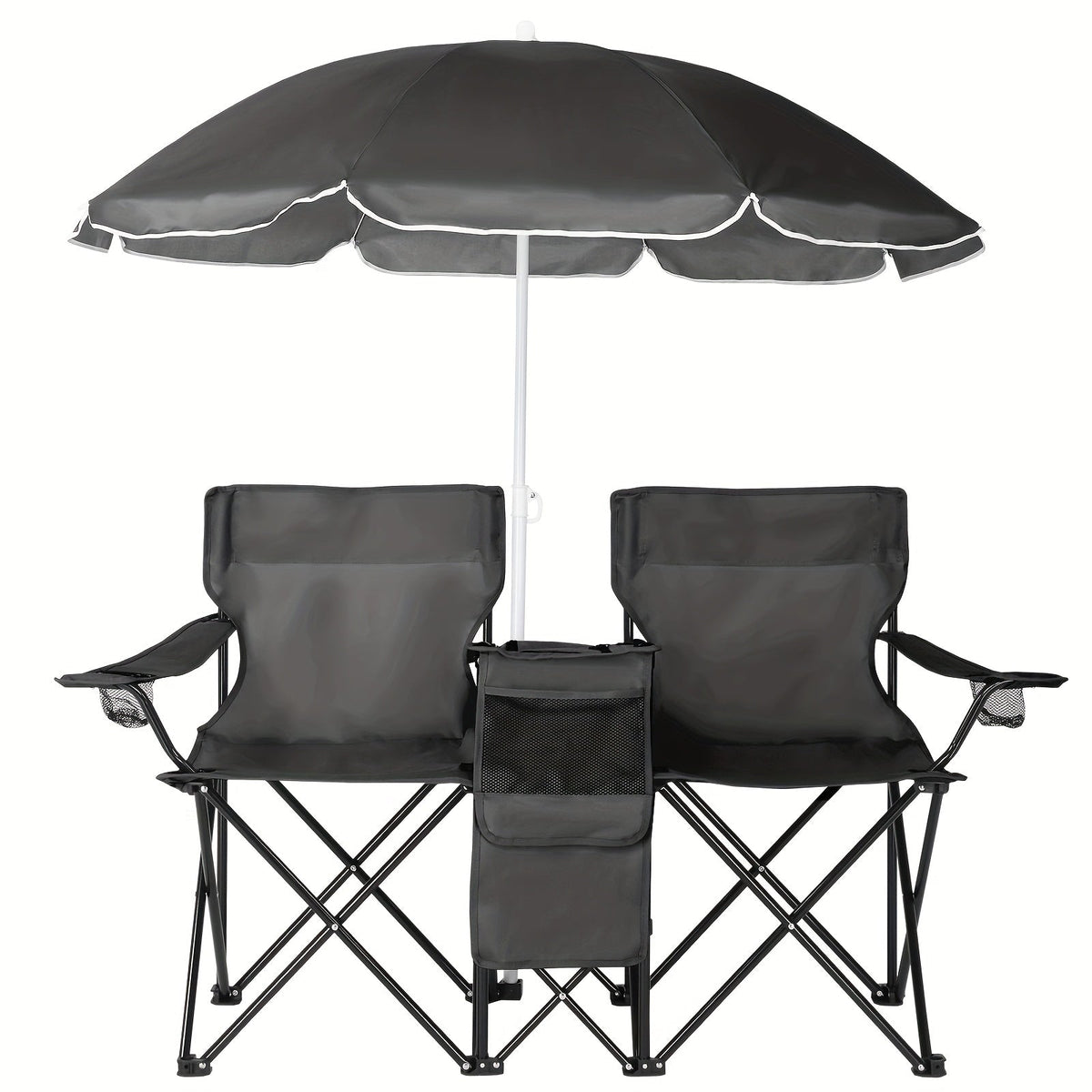 Portable Folding Chair with Removable Sun Umbrella | 2-Seat Outdoor Collapsible Chair, Steel Frame Oxford Fabric, Featherlight Sun Shade Seat for Fishing Beach Camping Sunbathing Outdoor Activities