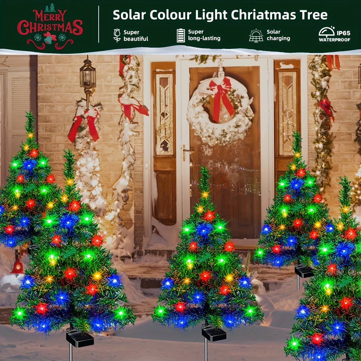 4pcs Solar Christmas Tree Lights - IP65, 4 pcs Suitable for Outdoor Lawns, Terraces, Balconies - Durable Plastic, No Wiring Required, Solar Outdoor Lights - product image 2