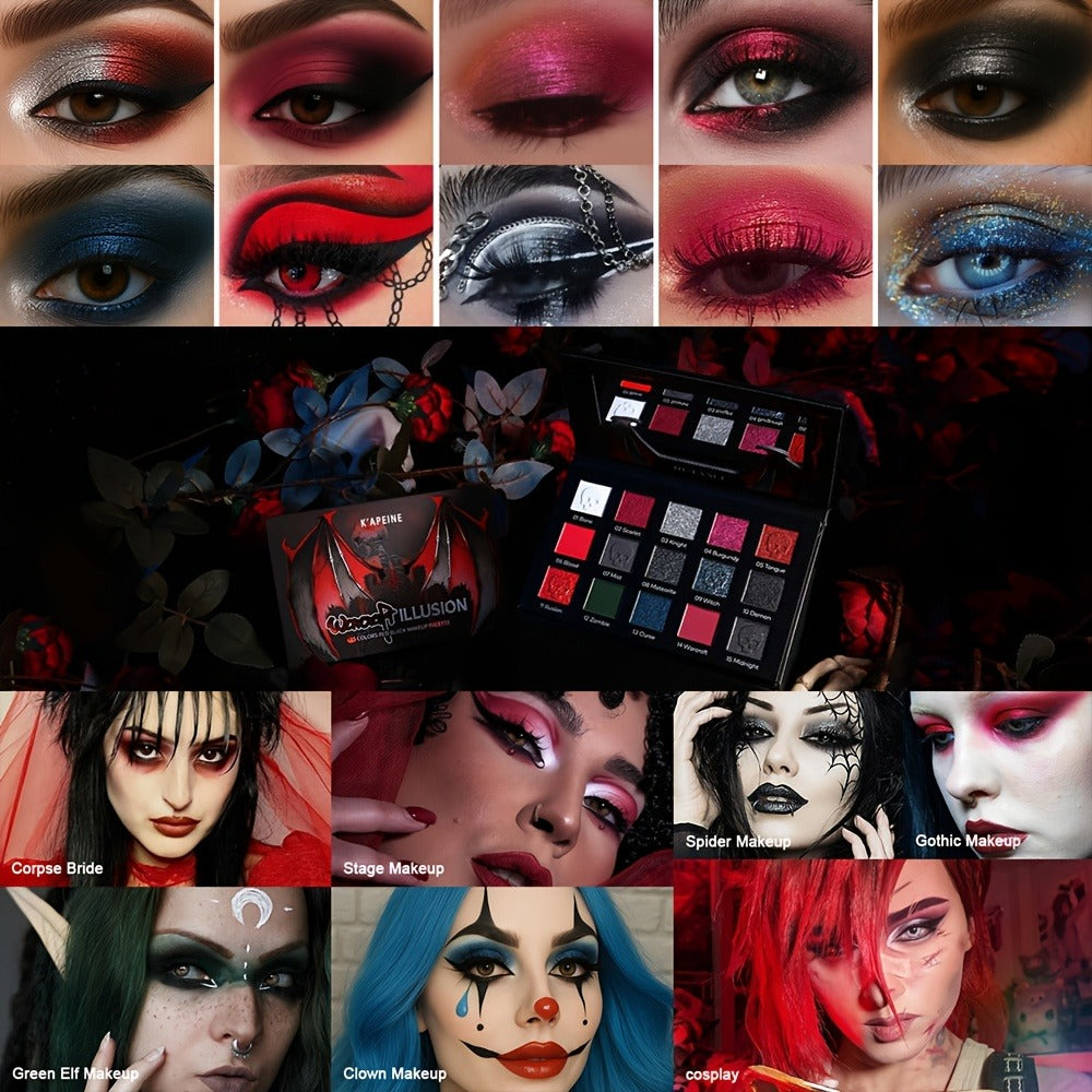 Gothic Eyeshadow Palette 15 Colors Matte Shimmer Glitter – Highly Pigmented Dark Smoky Dramatic Eye Makeup for Halloween Cosplay Stage Party & Performance, Professional Eye Shadow  - product image 6