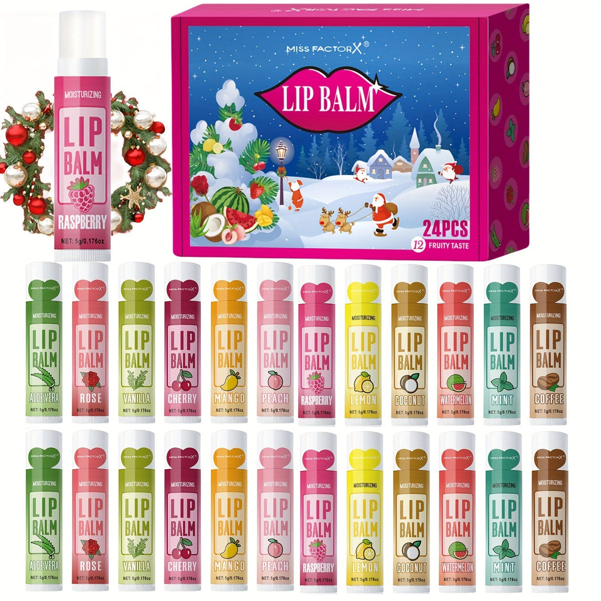 Lip Balm Set 24 Pcs Christmas Gift Box — Plant Fragrance Long-Lasting Moisturizing & Brightening Lip Color for Men & Women, Holiday Stocking Stuffer & New Year Party Favor Gift - product image 15