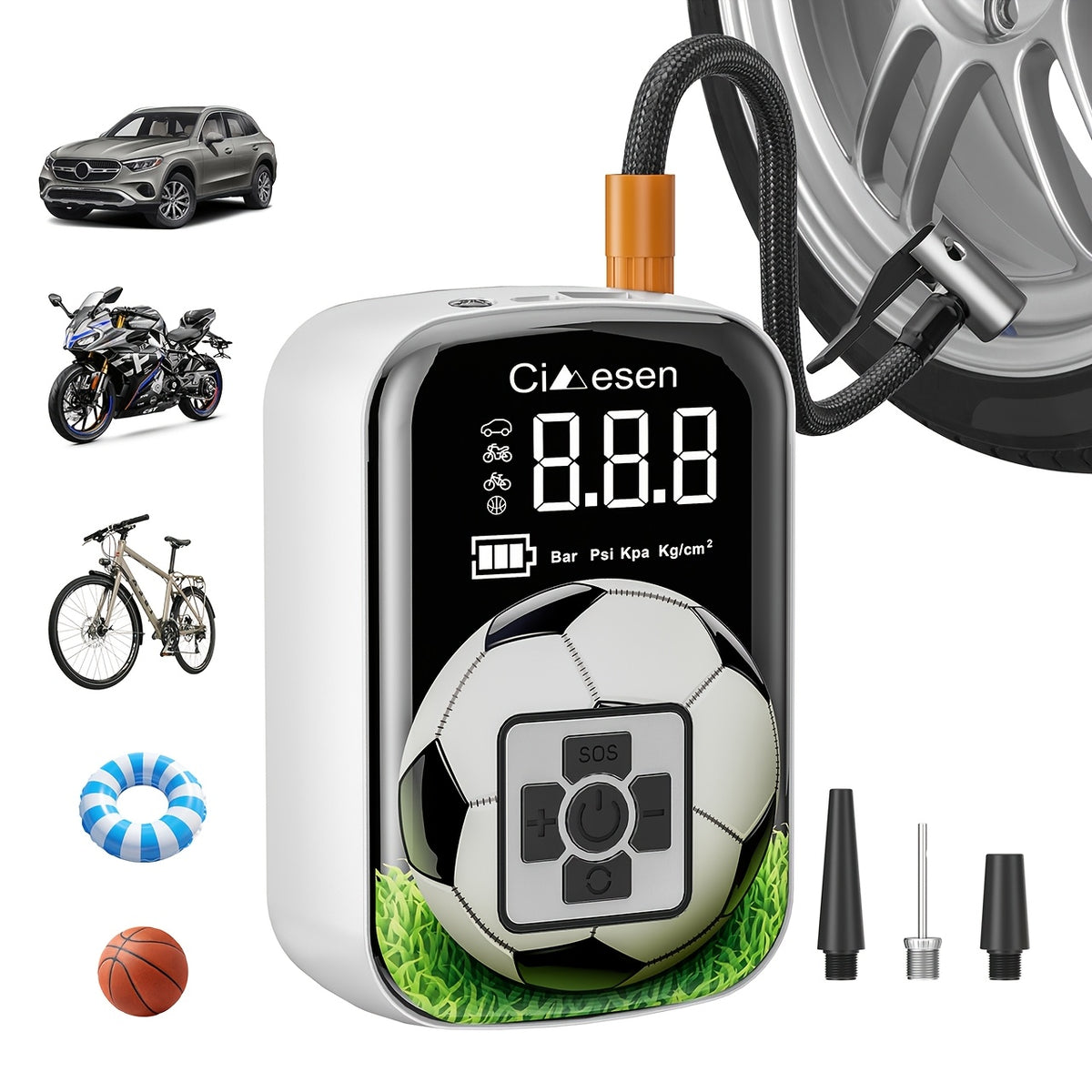 1pc Tire Inflator Portable Air Compressor, Fast Cordless Air Pump, Digital Display With Multi-function Nozzle Adapter and Long-lasting Lithium Battery For Car - product image 11