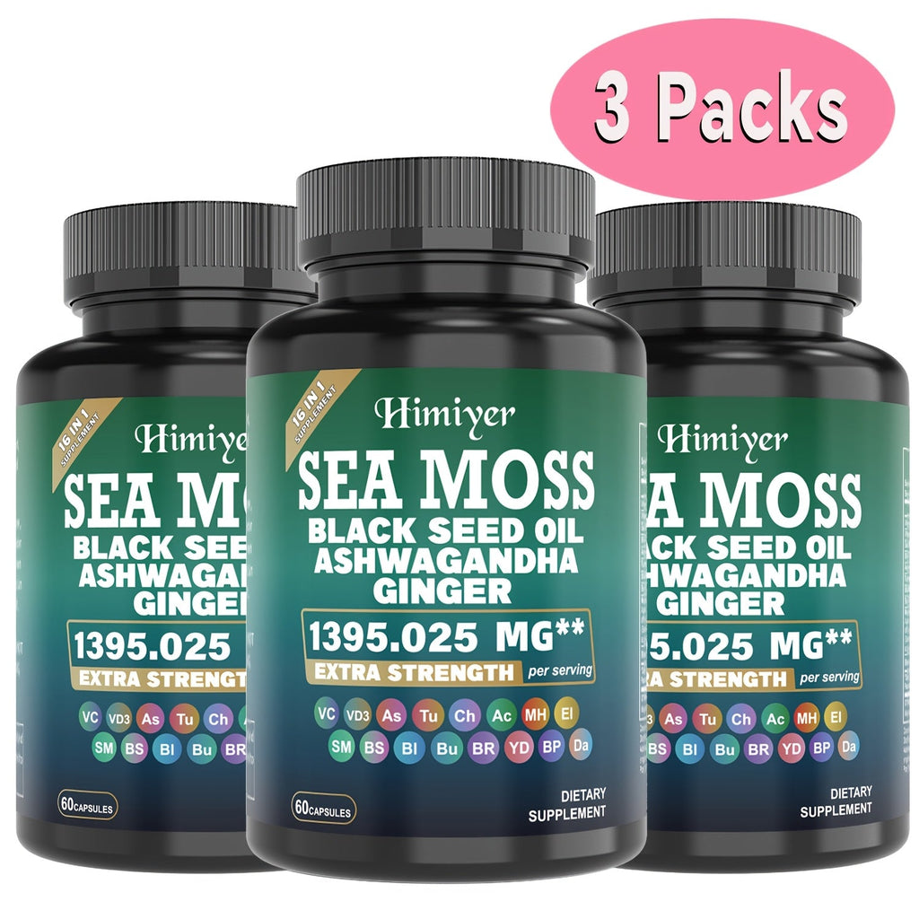 Sea Moss Capsules 3-Pack 180 Count with Black Seed Oil, Ashwagandha, Turmeric & Bladderwrack - Multimineral Thyroid, Immune, Gut & Anti-Inflammatory Wellness Blend with Vitamin C D - product image 8