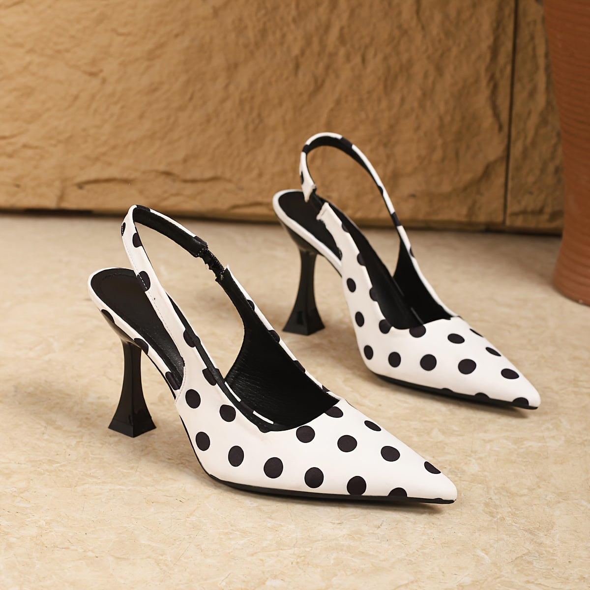 Polka Dot Pointed Toe Women's Sandals, Horn Slim Heels Comfortable, Black and White Classic Color Casual Women's High Heels, Retro and Fashionable Daily Commuting Style