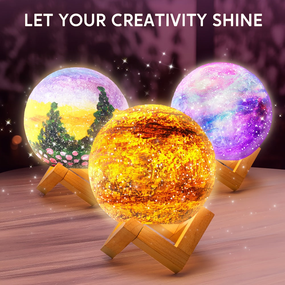DIY Moon Lamp Craft Kit for Kids Paint Your Own 3D Moon Night Light with 12 Paints 4 Metallic Colors 2 Brushes Wooden Base Arts and Crafts Gift for Girls Boys - product image 6