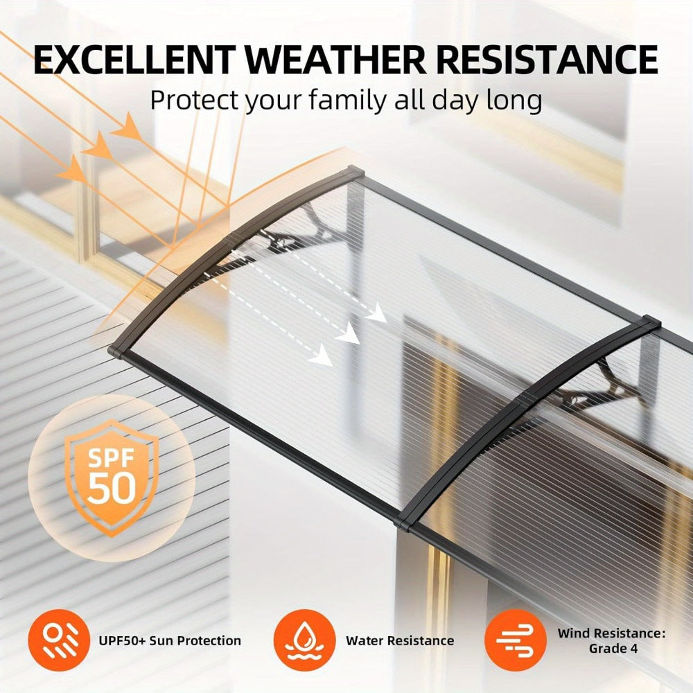 Polycarbonate Window Awning Door Canopy - UV Rain Snow Sun Protection Overhang for Doorways, Patio & Windows, Multiple Sizes, Black/Gray Bracket with Blue/Clear/Brown Board - product image 12
