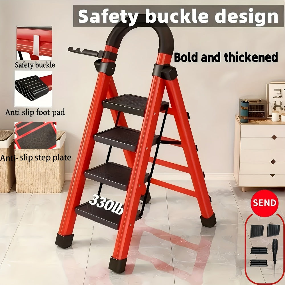 Folding Step Ladder with Anti-Slip Pedals & Handrail – 2/3/4/5 Step Stool for Adults, Sturdy Steel, Lightweight Portable, Non-Slip Feet, Rust-Resistant, Foldable for Home Kitchen O - product image 9