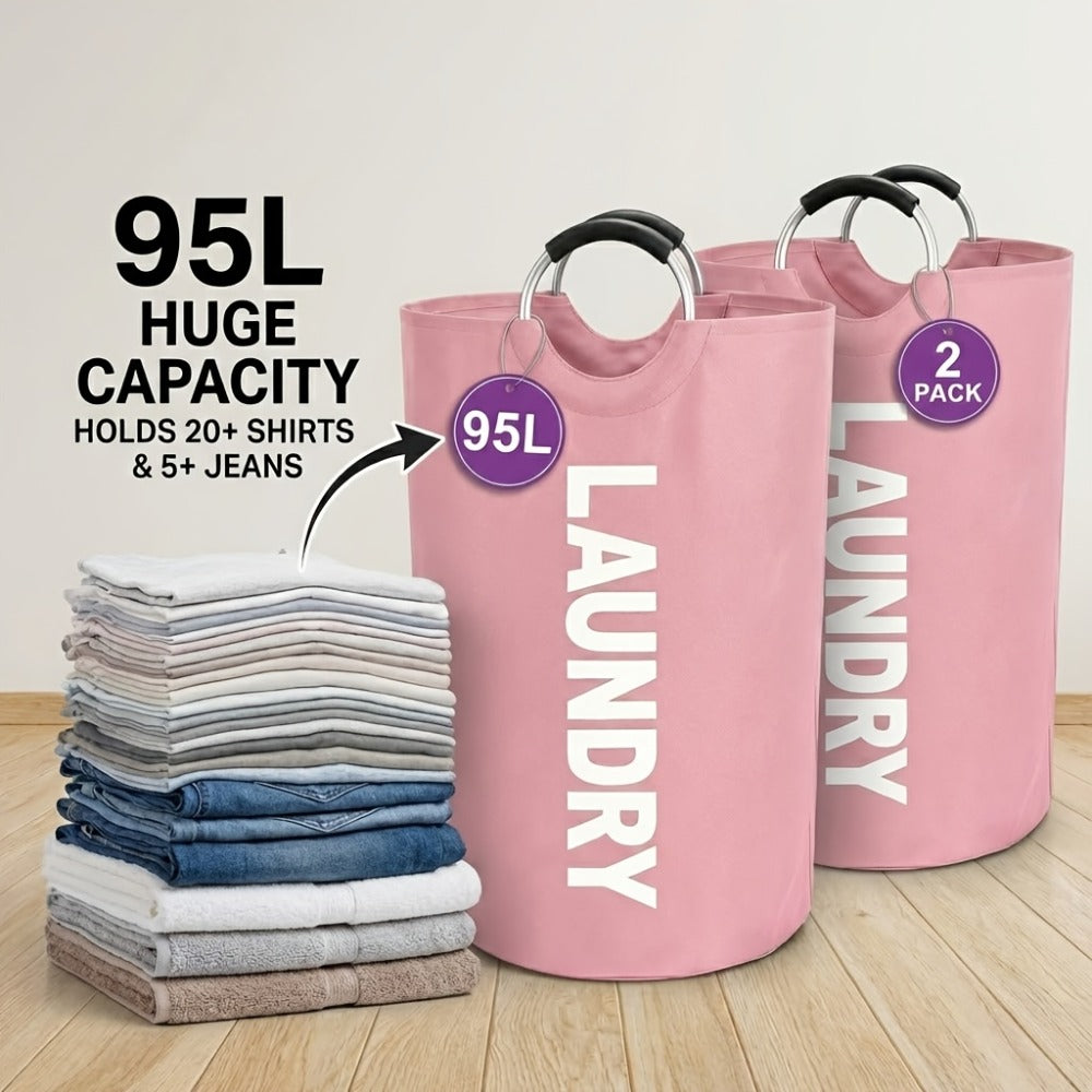 Extra Large Foldable Laundry Basket Set 95L/25.1 Gal Waterproof Oxford Cloth Tall Storage Baskets for Bedroom Bathroom Dorm Wardrobe Organization - product image 7