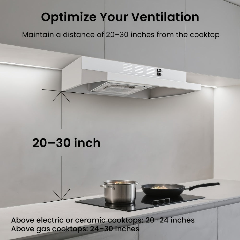 Range Hood 30 Inch Under Cabinet 350 CFM Ducted Ductless Convertible Kitchen Vent Hood with LED Light 2-Speed Exhaust Fan Stainless Steel Black White - product image 2