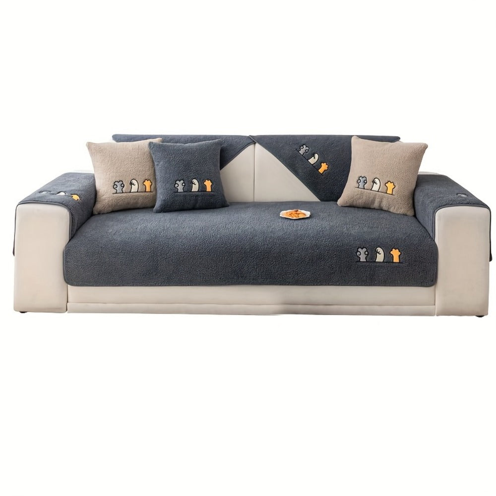 Plush Shearling Sofa Cover Non-Slip Pet-Friendly Couch Protector Animal Bone Embroidery Soft Warm for Living Room Bedroom Office 2 3 4 Seater - product image 10