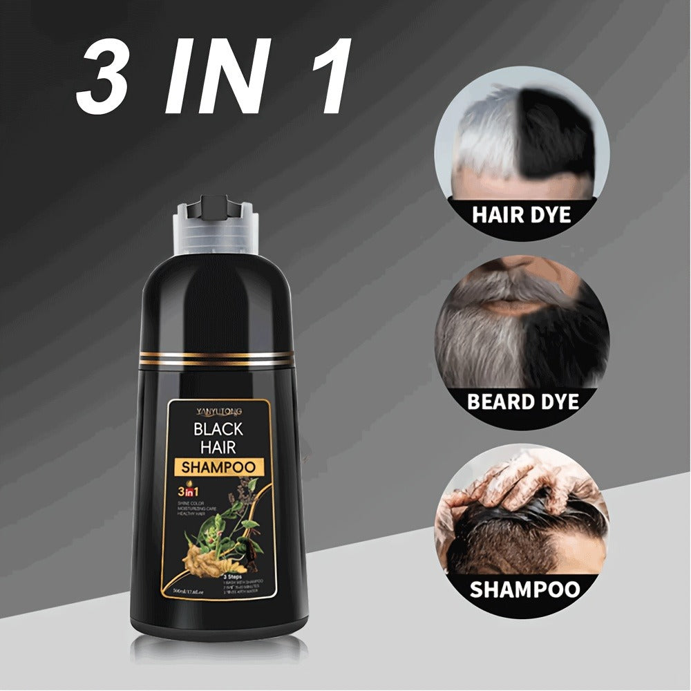 3-in-1 Black Hair Dye Shampoo & Beard Color Cleanser — Natural Herbal Formula, Fast Coloring, Long-Lasting, Gentle Moisturizing, All Hair Types, Men & Women, 500ml - product image 3