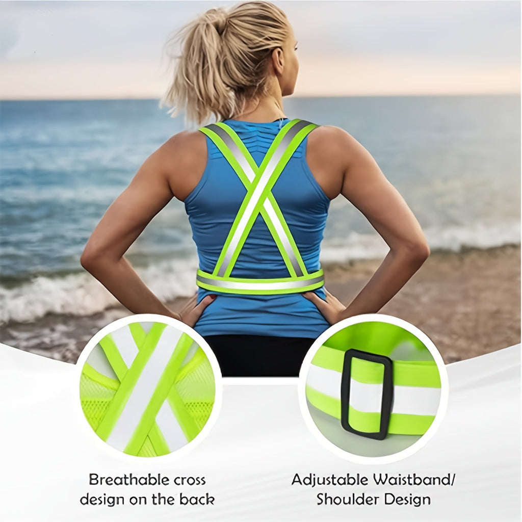 Reflective Running Vest with Phone Holder & Reflective Bracelets – 2 Pack – Adjustable Safety Vest for Men Women, Dog Walking, Cycling, Night Running