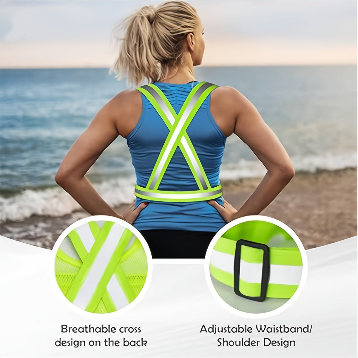 Reflective Running Vest with Phone Holder & Reflective Bracelets – 2 Pack – Adjustable Safety Vest for Men Women, Dog Walking, Cycling, Night Running