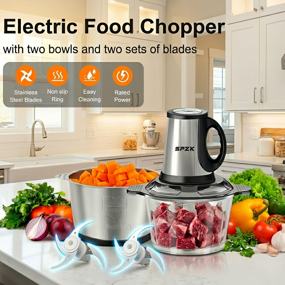 Electric Food Chopper with 2 Bowls & 2 Blades – Multi-Function Food Processor, Meat Grinder & Vegetable Chopper for Meats, Salads, Nuts, Garlic & More - product image 8