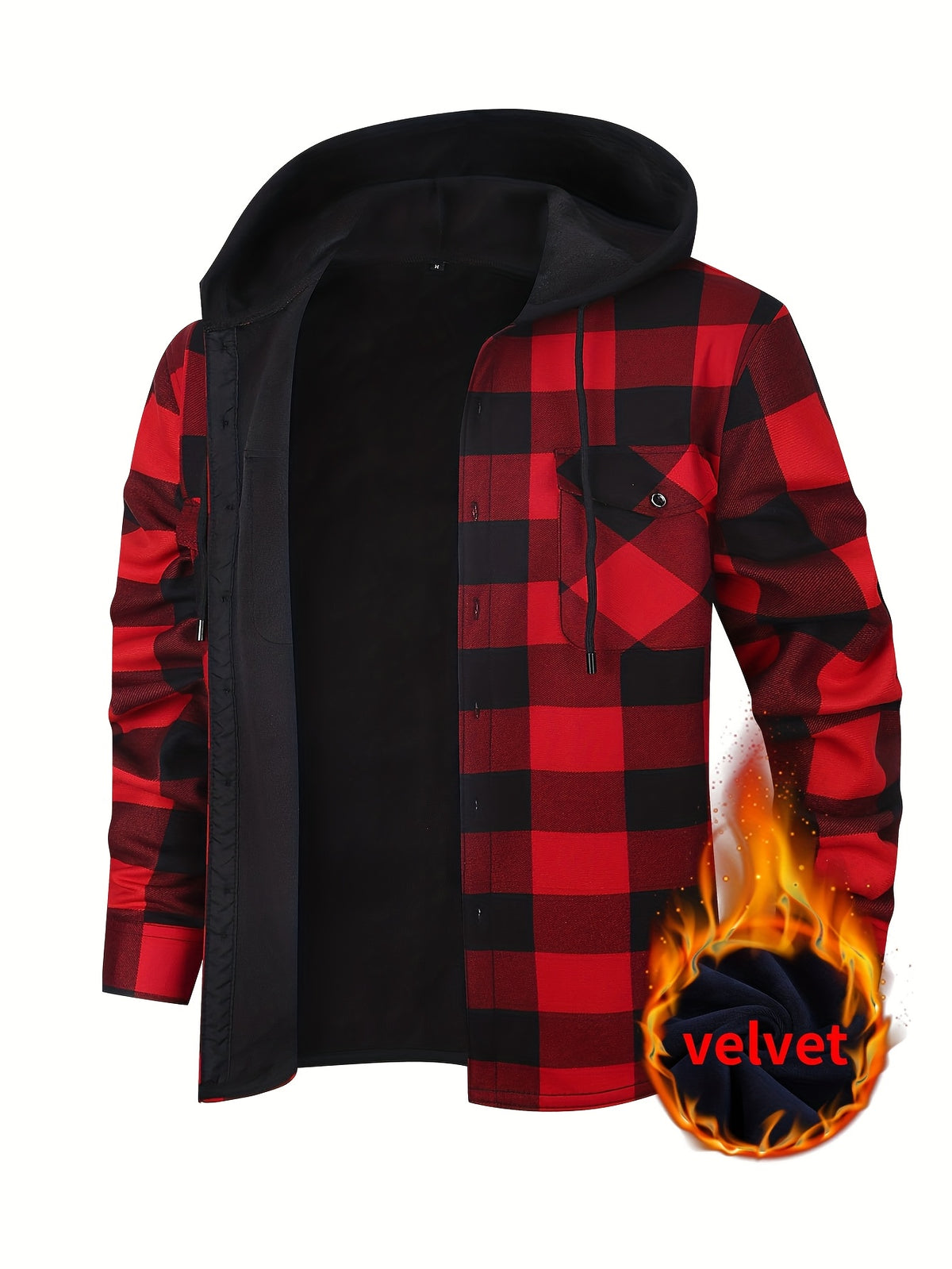 Men's Hooded Plaid Shirt Jacket with Flannel Lining - Thickened Winter, Button Front, Black/White/Gray/Beige Plaid, Euro/American Sizing, Casual Outdoor - product image 35
